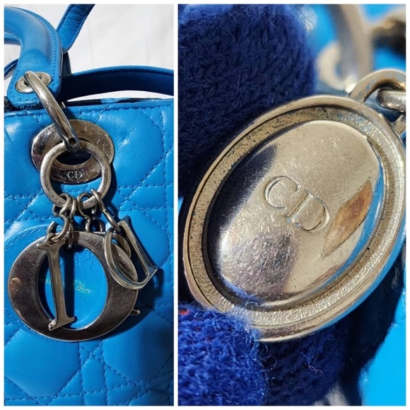 Authentic CHRISTIAN DIOR Lambskin Cannage Medium Lady Dior Satchel Bag Blue - Picture 11 of 16